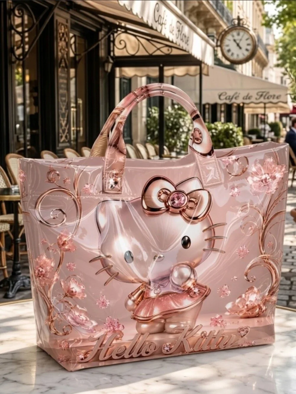 Cute Hello Kitty PVC Daily Commute Hand Carry Tote Bag Large